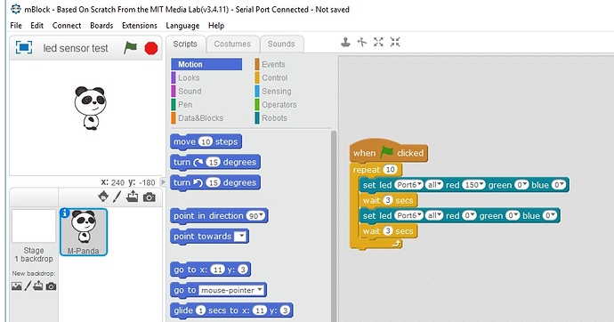 led sensor test script